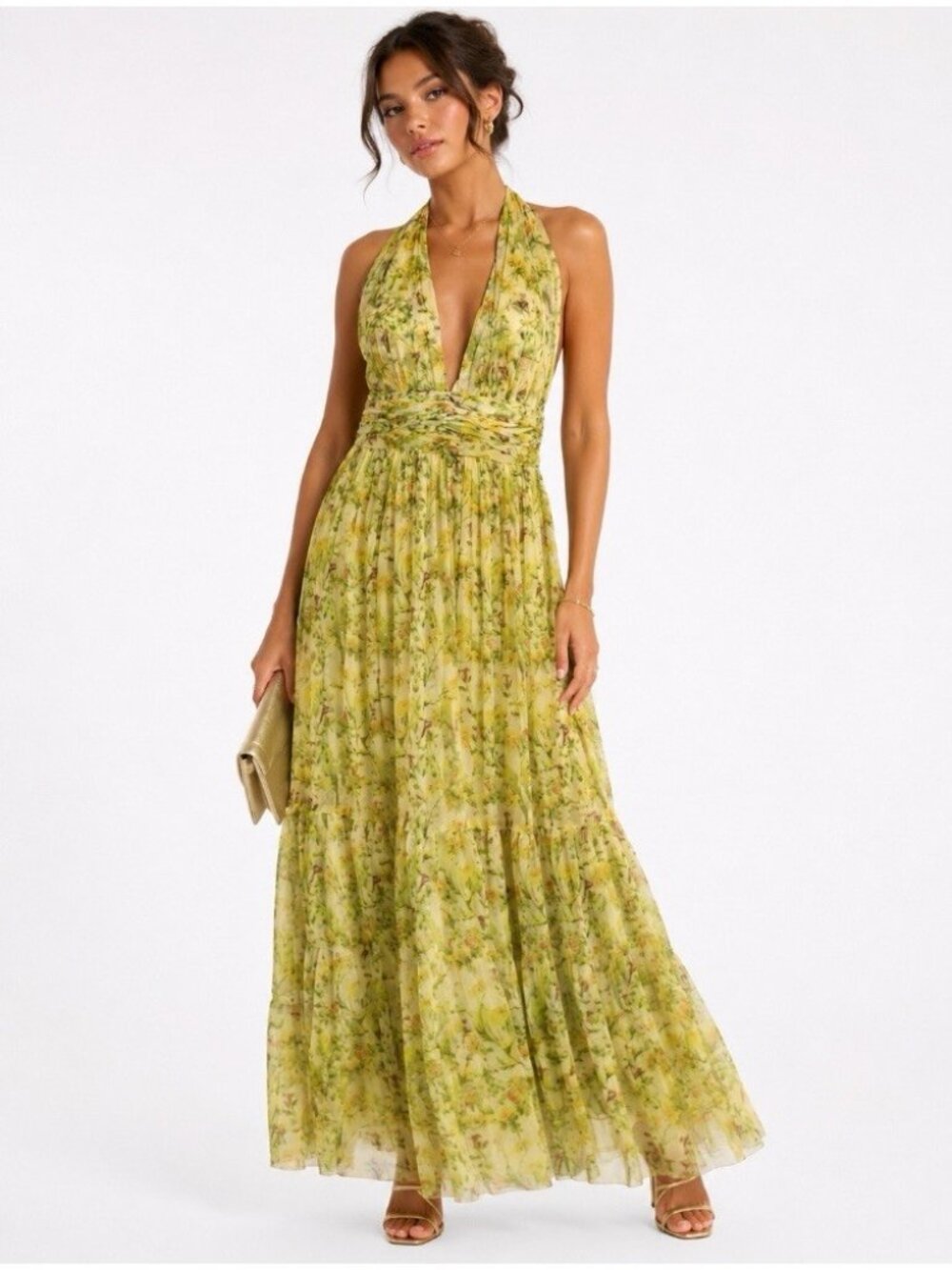 Lace & Beads Womens Tiered Halter Neck Dress Size 12 Chiffon Maxi Spring New